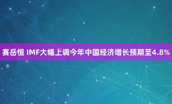 赛岳恒 IMF大幅上调今年中国经济增长预期至4.8%